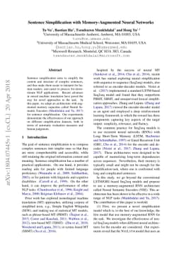 Sentence Simplification with Memory-Augmented Neural Networks