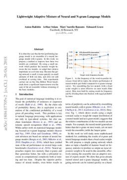 Lightweight Adaptive Mixture of Neural and N-gram Language Models