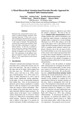 A Mixed Hierarchical Attention based Encoder-Decoder Approach for
  Standard Table Summarization