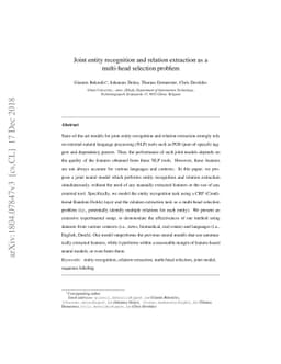 Joint entity recognition and relation extraction as a multi-head
  selection problem
