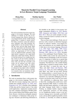 Massively Parallel Cross-Lingual Learning in Low-Resource Target
  Language Translation