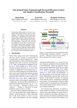 Fine-grained Entity Typing through Increased Discourse Context and
  Adaptive Classification Thresholds