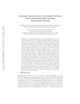 Learning Myelin Content in Multiple Sclerosis from Multimodal MRI
  through Adversarial Training