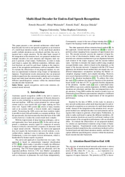 Multi-Head Decoder for End-to-End Speech Recognition