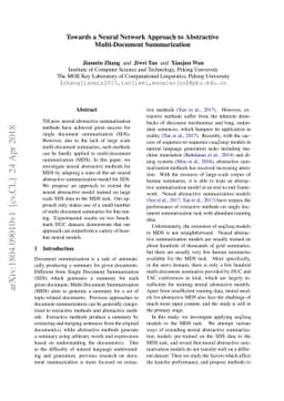 Towards a Neural Network Approach to Abstractive Multi-Document
  Summarization