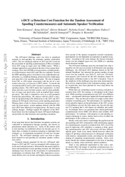 t-DCF: a Detection Cost Function for the Tandem Assessment of Spoofing
  Countermeasures and Automatic Speaker Verification