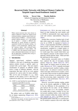 Recurrent Entity Networks with Delayed Memory Update for Targeted
  Aspect-based Sentiment Analysis