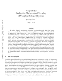 Prospects for Declarative Mathematical Modeling of Complex Biological
  Systems