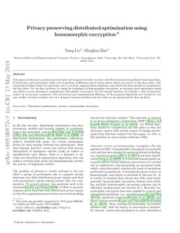 Privacy preserving distributed optimization using homomorphic encryption