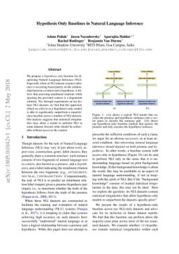 Hypothesis Only Baselines in Natural Language Inference