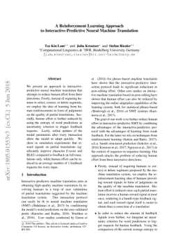 A Reinforcement Learning Approach to Interactive-Predictive Neural
  Machine Translation