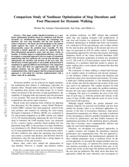 Comparison Study of Nonlinear Optimization of Step Durations and Foot
  Placement for Dynamic Walking