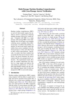 Multi-Passage Machine Reading Comprehension with Cross-Passage Answer
  Verification