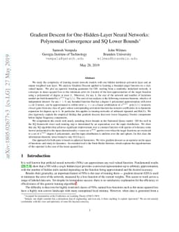 Gradient Descent for One-Hidden-Layer Neural Networks: Polynomial
  Convergence and SQ Lower Bounds