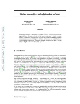 Online normalizer calculation for softmax