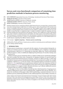 Survey and cross-benchmark comparison of remaining time prediction
  methods in business process monitoring