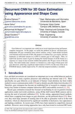 Recurrent CNN for 3D Gaze Estimation using Appearance and Shape Cues