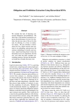 Obligation and Prohibition Extraction Using Hierarchical RNNs