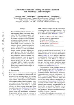 AdvEntuRe: Adversarial Training for Textual Entailment with
  Knowledge-Guided Examples