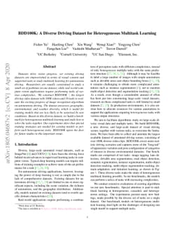 BDD100K: A Diverse Driving Dataset for Heterogeneous Multitask Learning