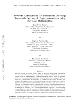 Towards Autonomous Reinforcement Learning: Automatic Setting of
  Hyper-parameters using Bayesian Optimization