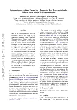 Autoencoder as Assistant Supervisor: Improving Text Representation for
  Chinese Social Media Text Summarization