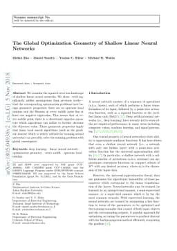 The Global Optimization Geometry of Shallow Linear Neural Networks