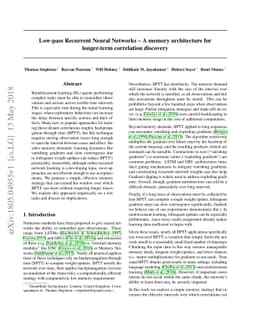 Low-pass Recurrent Neural Networks - A memory architecture for
  longer-term correlation discovery