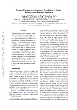 Unpaired Sentiment-to-Sentiment Translation: A Cycled Reinforcement
  Learning Approach