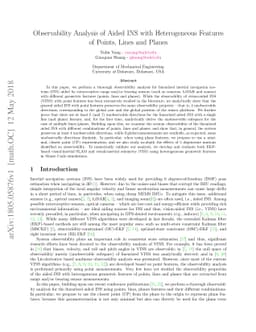 Observability Analysis of Aided INS with Heterogeneous Features of
  Points, Lines and Planes