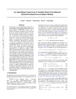 An Algorithmic Framework of Variable Metric Over-Relaxed Hybrid Proximal
  Extra-Gradient Method