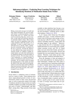 #phramacovigilance - Exploring Deep Learning Techniques for Identifying
  Mentions of Medication Intake from Twitter