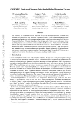 CASCADE: Contextual Sarcasm Detection in Online Discussion Forums