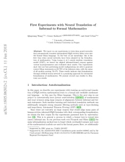 First Experiments with Neural Translation of Informal to Formal
  Mathematics