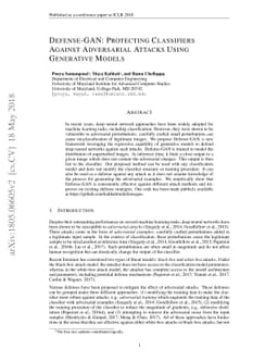 Defense-GAN: Protecting Classifiers Against Adversarial Attacks Using
  Generative Models