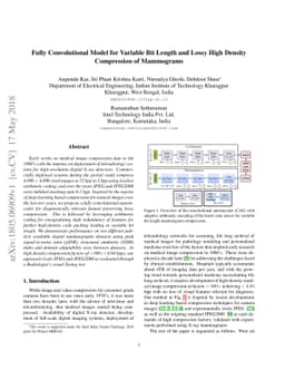 Fully Convolutional Model for Variable Bit Length and Lossy High Density
  Compression of Mammograms
