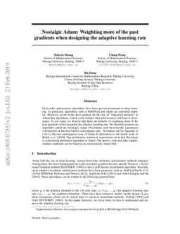 Nostalgic Adam: Weighting more of the past gradients when designing the
  adaptive learning rate