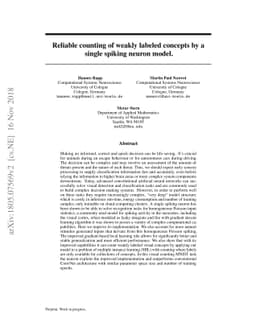 Reliable counting of weakly labeled concepts by a single spiking neuron
  model