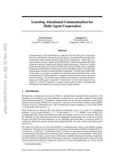 Learning Attentional Communication for Multi-Agent Cooperation