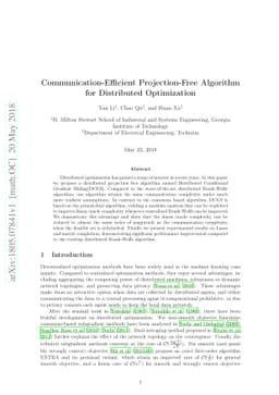 Communication-Efficient Projection-Free Algorithm for Distributed
  Optimization