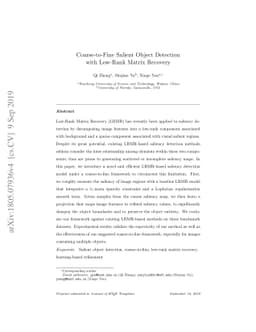 Coarse-to-Fine Salient Object Detection with Low-Rank Matrix Recovery