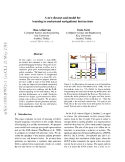 A new dataset and model for learning to understand navigational
  instructions