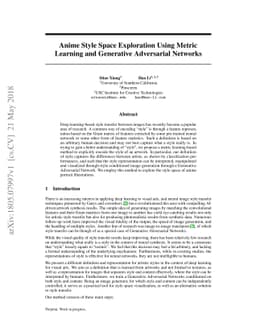 Anime Style Space Exploration Using Metric Learning and Generative
  Adversarial Networks