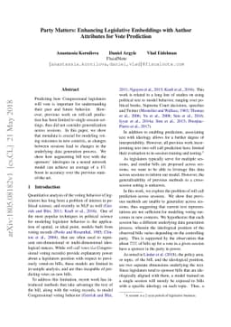 Party Matters: Enhancing Legislative Embeddings with Author Attributes
  for Vote Prediction