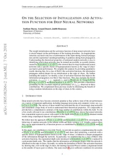 On the Selection of Initialization and Activation Function for Deep
  Neural Networks