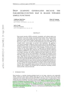 Deep learning generalizes because the parameter-function map is biased
  towards simple functions