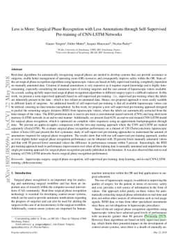 Less is More: Surgical Phase Recognition with Less Annotations through
  Self-Supervised Pre-training of CNN-LSTM Networks