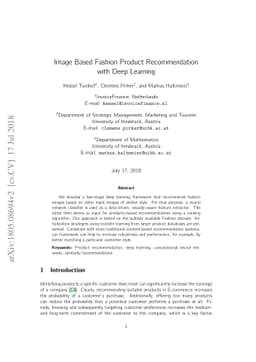 Image Based Fashion Product Recommendation with Deep Learning
