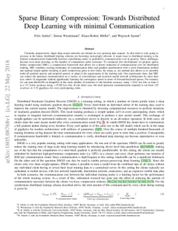 Sparse Binary Compression: Towards Distributed Deep Learning with
  minimal Communication