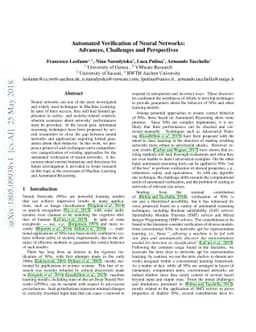Automated Verification of Neural Networks: Advances, Challenges and
  Perspectives